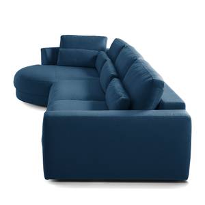 Ecksofa WILLOWS 3-Sitzer mit Ottomane Webstoff - Webstoff Anda II: Blau - Ottomane davorstehend links