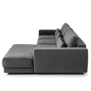 Ecksofa WILLOWS 2-Sitzer mit Longchair Samt Shyla: Grau - Longchair davorstehend rechts