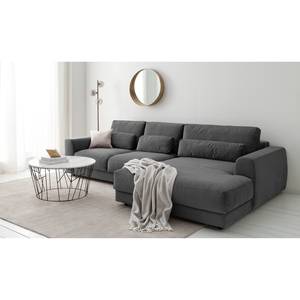 Ecksofa WILLOWS 2-Sitzer mit Longchair Samt Shyla: Grau - Longchair davorstehend rechts