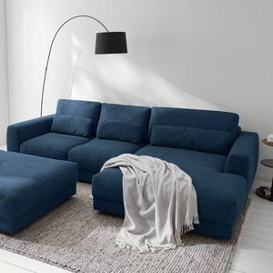 Ecksofa WILLOWS 2-Sitzer mit Longchair Webstoff - Webstoff Amila: Blau - Longchair davorstehend rechts