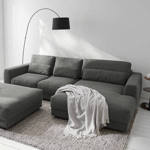 Ecksofa WILLOWS 2-Sitzer mit Longchair Webstoff - Webstoff Amila: Grau - Longchair davorstehend rechts