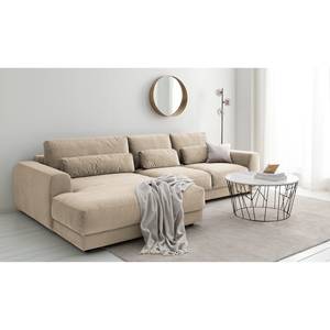 Hoekbank WILLOWS 2-zits + chaise longue fluweel - Velours Shyla: Beige - Longchair vooraanzicht links