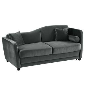 Canapé convertible Teresina Velours - Gris - Largeur : 192 cm - Alignement à droite