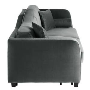 Canapé convertible Teresina Velours - Gris - Largeur : 192 cm - Alignement à droite