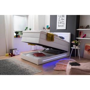 Lit boxspring Lights Imitation cuir - Blanc - 140 x 200cm - 2 tiroirs de lit