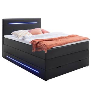 Lit boxspring Lights Imitation cuir - Noir - 140 x 200cm - 2 tiroirs de lit