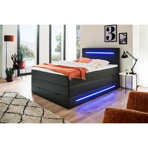 Lit boxspring Lights Imitation cuir - Noir - 140 x 200cm - 2 tiroirs de lit