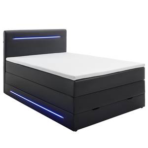 Lit boxspring Lights Imitation cuir - Noir - 140 x 200cm - 2 tiroirs de lit