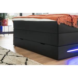 Lit boxspring Lights Imitation cuir - Noir - 140 x 200cm - 2 tiroirs de lit