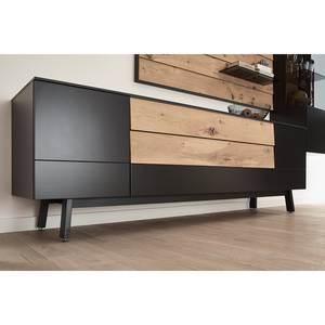 Meuble TV Misano Placage en bois véritable - Gris Sahara / Planches de chêne - Anthracite / Chêne sauvage - Sans éclairage