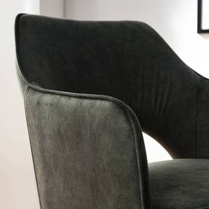 Chaise à accoudoirs Yellville Microfibre et tissu / Métal - Noir mat - Vert olive foncé