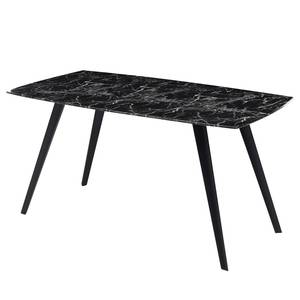 Eettafel Denning glas/metaal - zwarte marmeren look/mat zwart