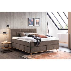 Boxspring Lasse geweven stof/deels massief eikenhout - Vintage Zandkleurig - 160 x 200cm - H2 zacht