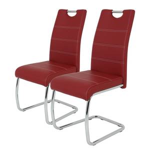 Chaise cantilever La Paz Imitation cuir / Métal - Chrome - Rouge - Lot de 2