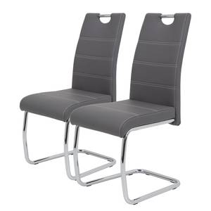 Chaise cantilever La Paz Imitation cuir / Métal - Chrome - Gris - Lot de 2