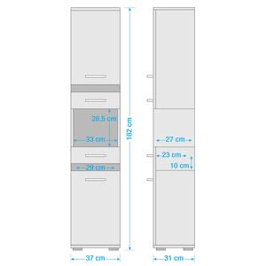 Hoge kast Storm Light hoogglans wit/Sardegna rookzilverkleurige look - Breedte: 37 cm