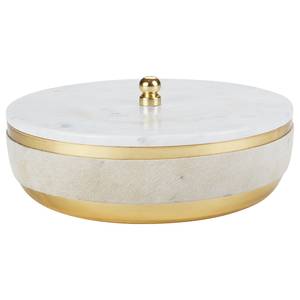 Marmeren kistje Trillo aluminium marmer met dierenvel - goudkleurig wit beige - Diameter: 24 cm