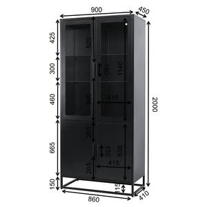 Vitrinekast Kayys glas/metaal - zwart