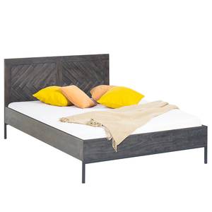 Houten bed Loga massief acaciahout/ijzer - grijs acaciahout/zwart - 140 x 200cm