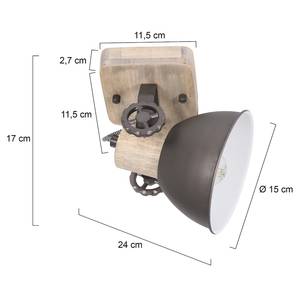 Wandlamp Gearwood II ijzer/deels massief eikenhout - 1 lichtbron