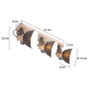 Strahler, Spots & Aufbaustrahler Fer / Partiellement en chêne massif - 3 ampoules