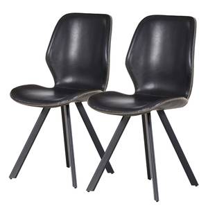 Chaises Collins (lot de 2) Imitation cuir / Fer - Noir - Noir