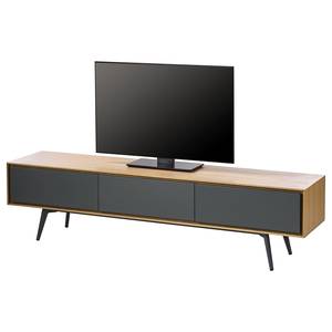 Meuble TV Danica Placage en bois véritable - Gris foncé mat / Frêne