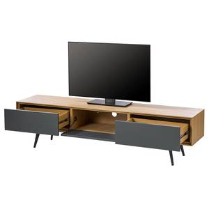 Meuble TV Danica Placage en bois véritable - Gris foncé mat / Frêne