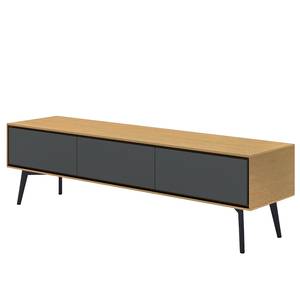 Meuble TV Danica Placage en bois véritable - Gris foncé mat / Frêne