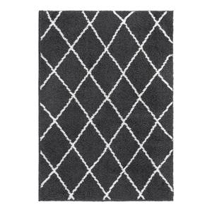 Hoogpolig vloerkleed Pula I polyester - Antracietkleurig/wit - 80 x 150 cm