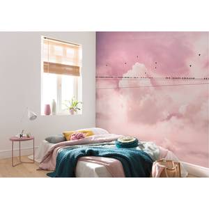 Papier peint intissé Cloud Wire Intissé - Rose / Vert - Largeur : 400 cm