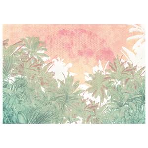 Papier peint intissé Palmiers Intissé - Vert / Rose