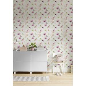 Papier peint intissé Magnolia Rapport Intissé - Rose / Blanc - Largeur : 200 cm