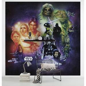 Papier peint Star Wars Poster Collage Intissé - Noir / Blanc