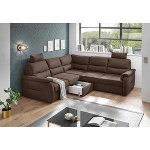 Ecksofa Gladwin Microfaser - Microfaser Zari: Espresso - Schlaffunktion davorstehend rechts