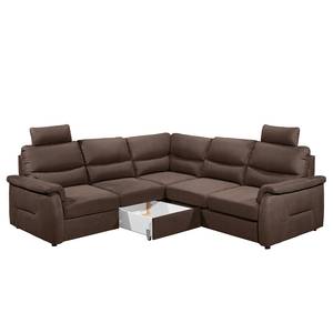 Ecksofa Gladwin Microfaser - Microfaser Zari: Espresso - Schlaffunktion davorstehend rechts