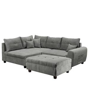 Ecksofa Holton Microfaser - Microfaser Ranu: Dunkelgrau - Longchair davorstehend links - Mit Hocker