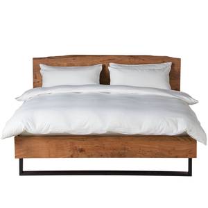 Houten bed met boomrand KAPRA massief acaciahout/ijzer - bruin acaciahout/zwart - 160 x 200cm