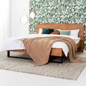 Houten bed met boomrand KAPRA massief acaciahout/ijzer - bruin acaciahout/zwart - 160 x 200cm
