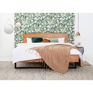 Houten bed met boomrand KAPRA massief acaciahout/ijzer - bruin acaciahout/zwart - 160 x 200cm