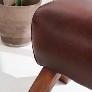 Pouf repose-pieds McCoy Cuir véritable / Eucalyptus massif - Marron / Marron