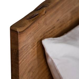 Houten bed met boomrand KAPRA massief acaciahout/ijzer - bruin acaciahout/zwart - 180 x 200cm