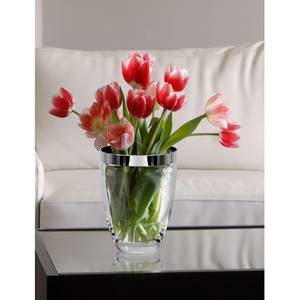 Vase Charlotte Verre cristallin avec bord aspect platine - Argenté - Hauteur : 24 cm