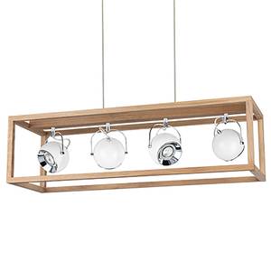 LED-hanglamp Roy staal/massief eikenhout - 4 lichtbronnen - Wit