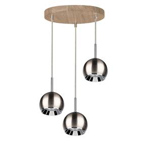 LED-hanglamp Ball Wood V staal/massief eikenhout - 3 lichtbronnen