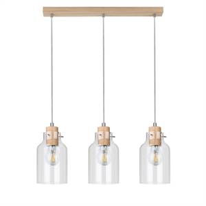 Alessandro Wood Suspension Verre transparent / Chêne massif - 3 ampoules