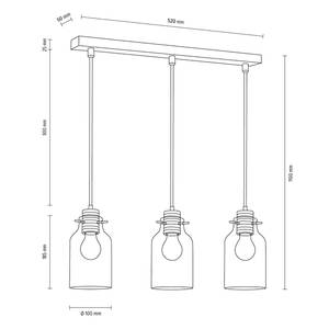 Suspension Alessandro III Verre transparent / Chêne massif - 3 ampoules