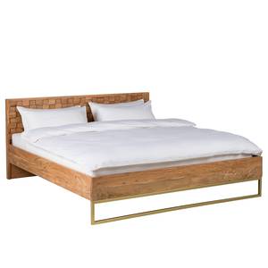 Massief houten bed BOGA massief acaciahout/ijzer - acaciahout/goudkleurig