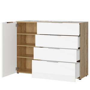 Dressoir Oakland I glas - Wit/Navarra eikenhoutkleurig