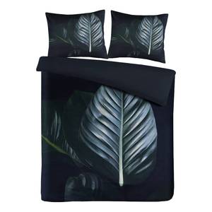 Beddengoed Tropical katoensatijn - zwart/groen - 155x220cm + kussen 80x80cm
